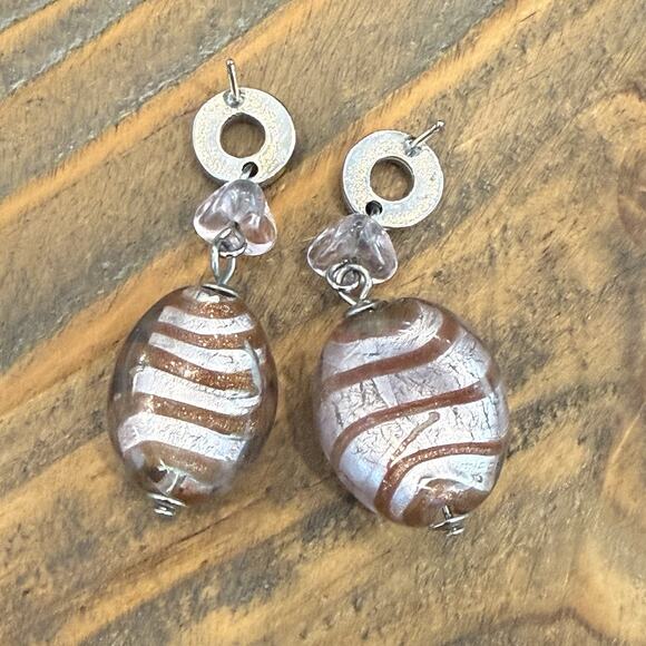 ANTICA MURRINA Light Pink Metallic Swirl Murano Glass SilverTone Dangle Earrings - Picture 4 of 8